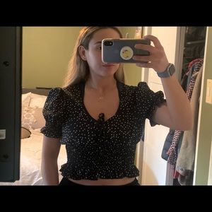Black polka dot top